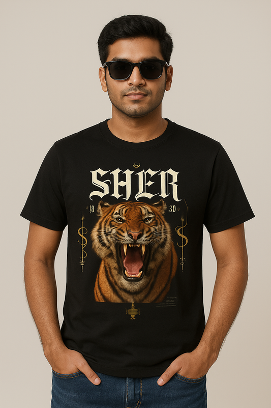 \"Sher\" Roaring Tiger Graphic Tee – Bold Streetwear Statement